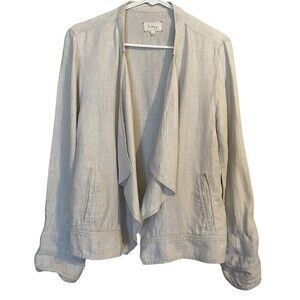 LOU & Grey Cardigan 100% Linen Open Drape Size Large Tan Pockets Neutral Classic